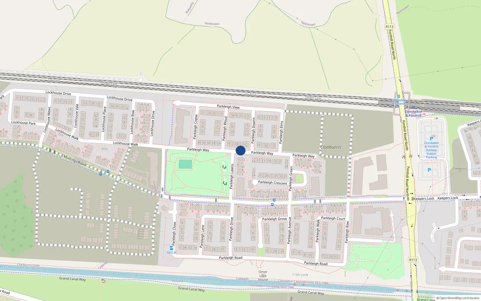 Overhead map showing the location of 14 Parkleigh Way, Lucan