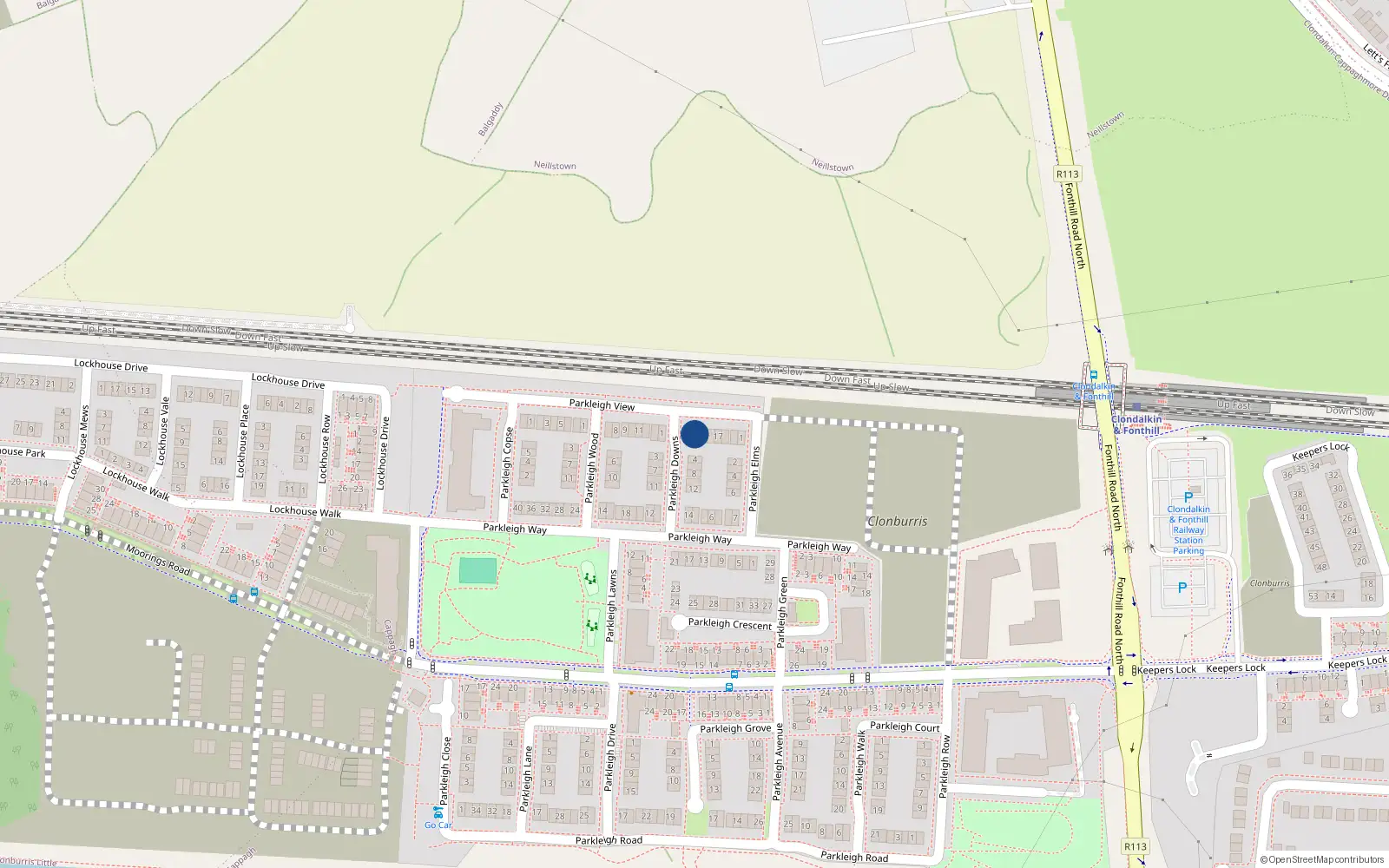 Overhead map showing the location of 14 Parkleigh View, Dublin 22