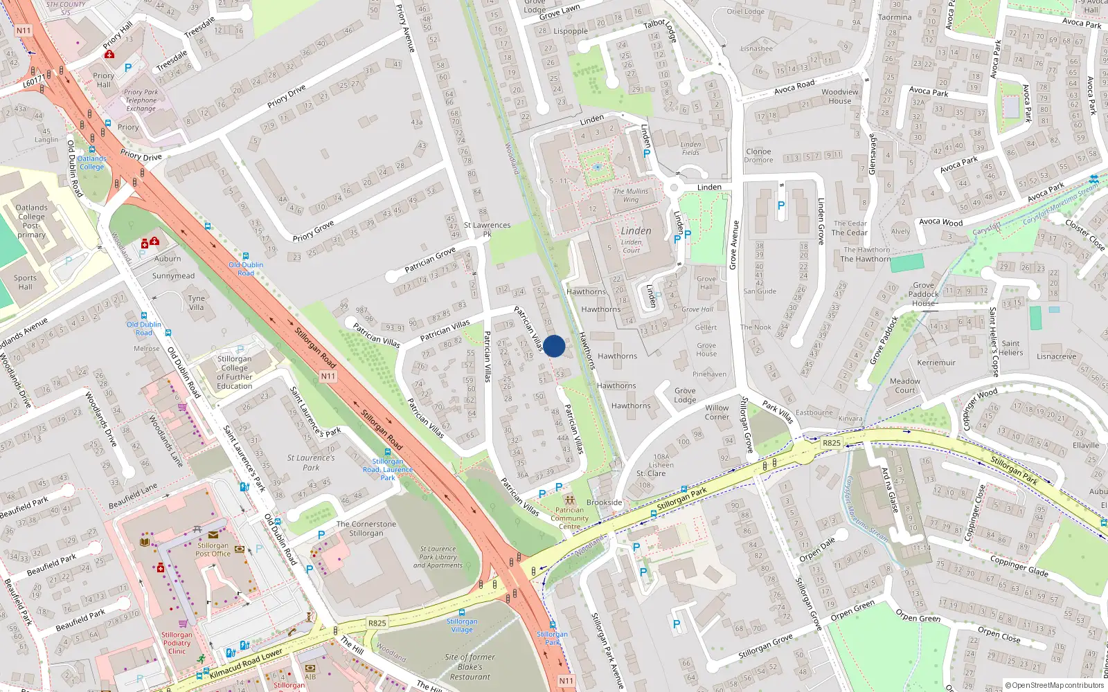 Overhead map showing the location of 14 Patrician Villas, Stillorgan, Dublin
