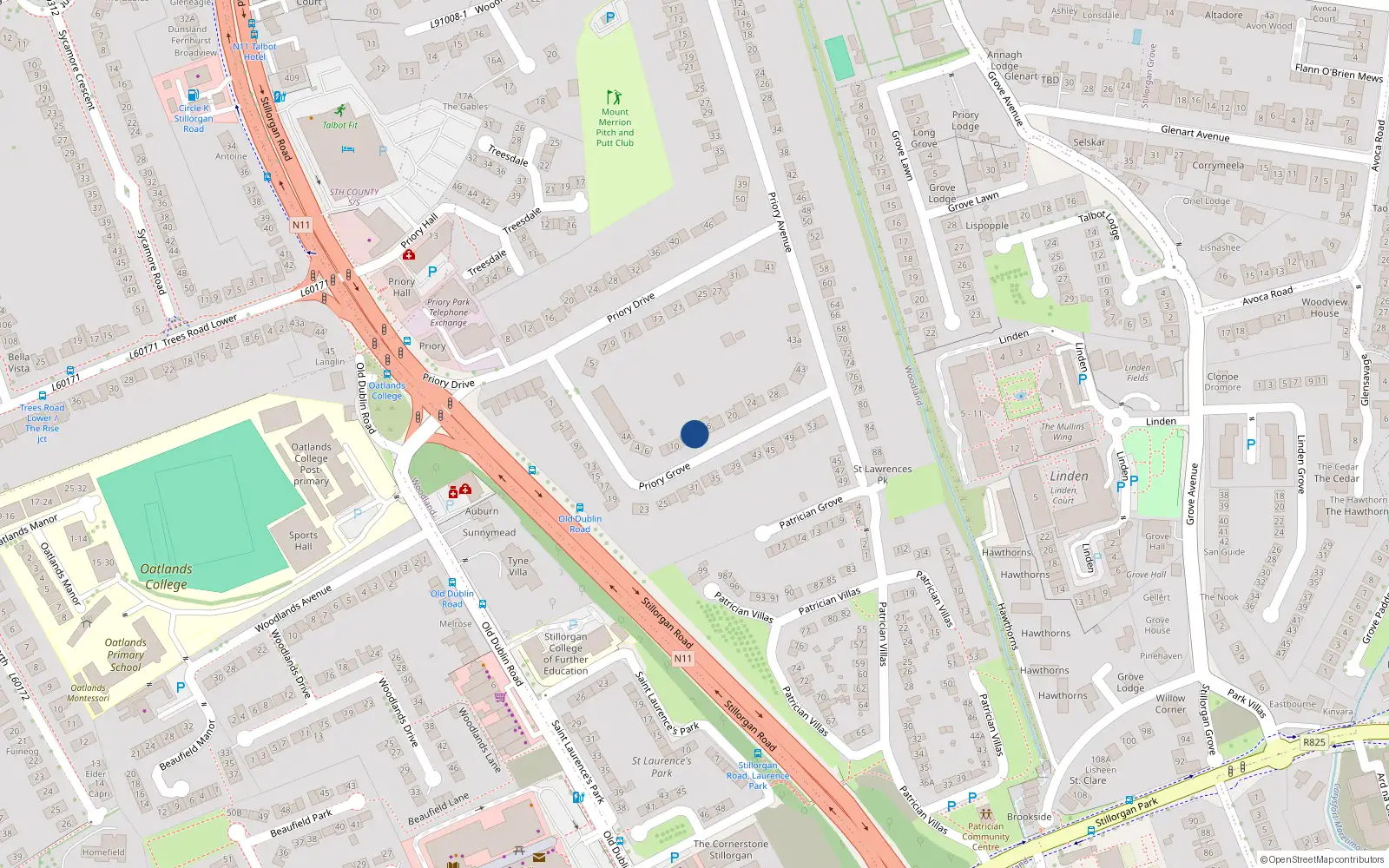 Overhead map showing the location of 14 Priory Grove, Dublin