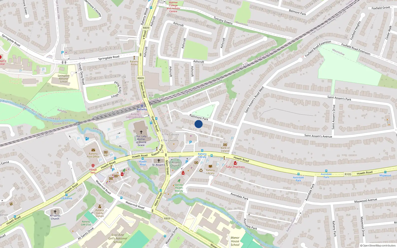 Overhead map showing the location of 14 Rathmore Park, Dublin 5