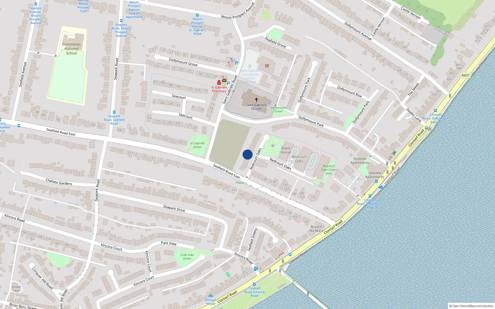 Overhead map showing the location of 14 Redcourt Oaks, Seafield Road East, Clontarf