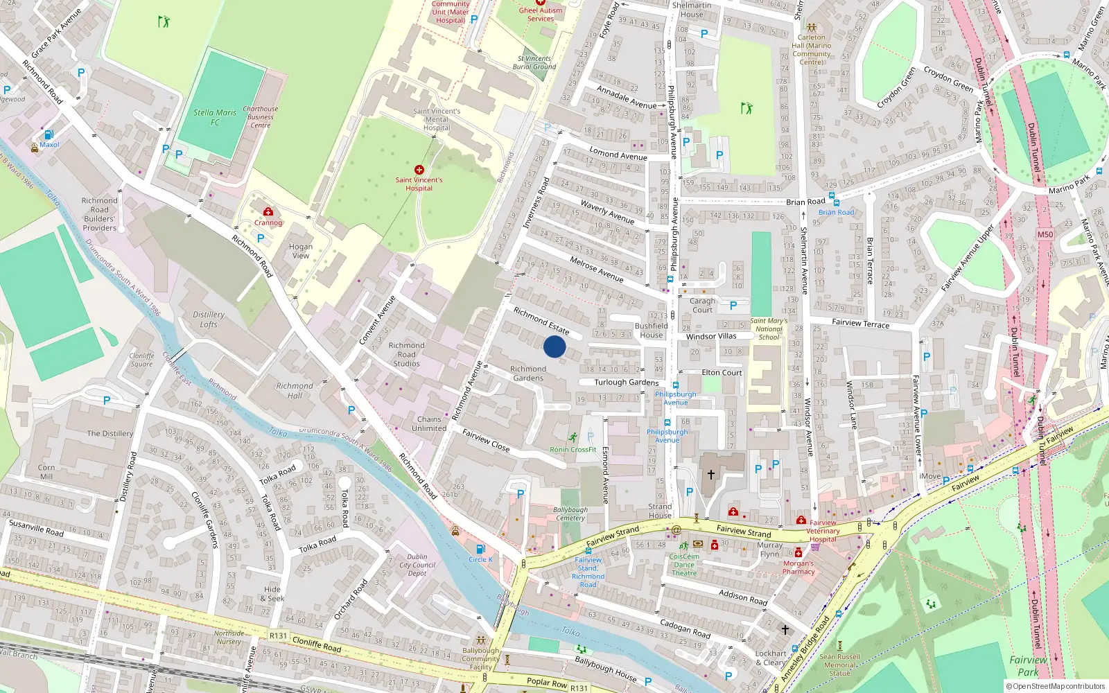 Overhead map showing the location of 14 Richmond Estate, Dublin 3