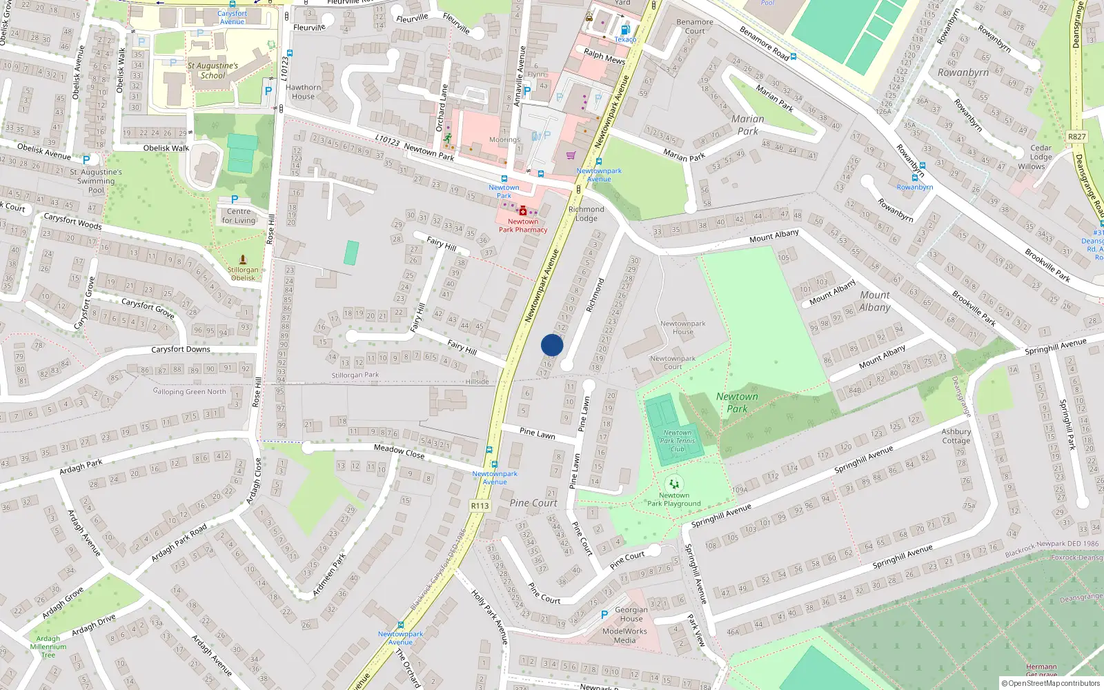 Overhead map showing the location of 14 Richmond, Newtownpark Avenue, Blackrock