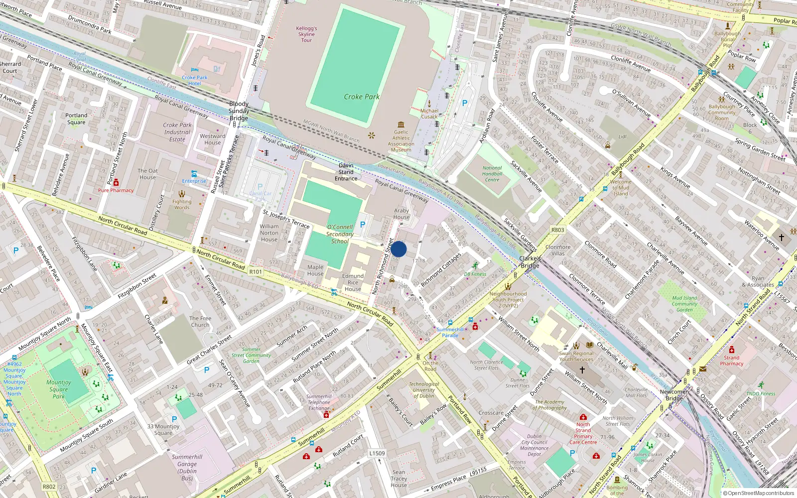 Overhead map showing the location of 14 Richmond Street North, Dublin 1