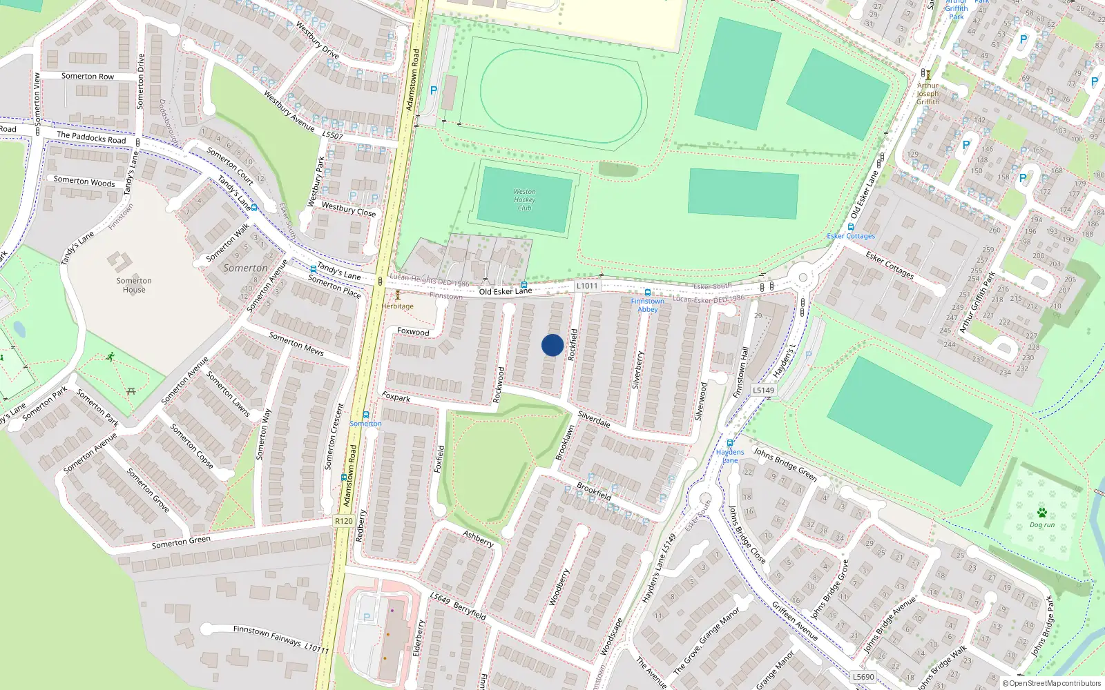 Overhead map showing the location of 14 Rockfield, Lucan