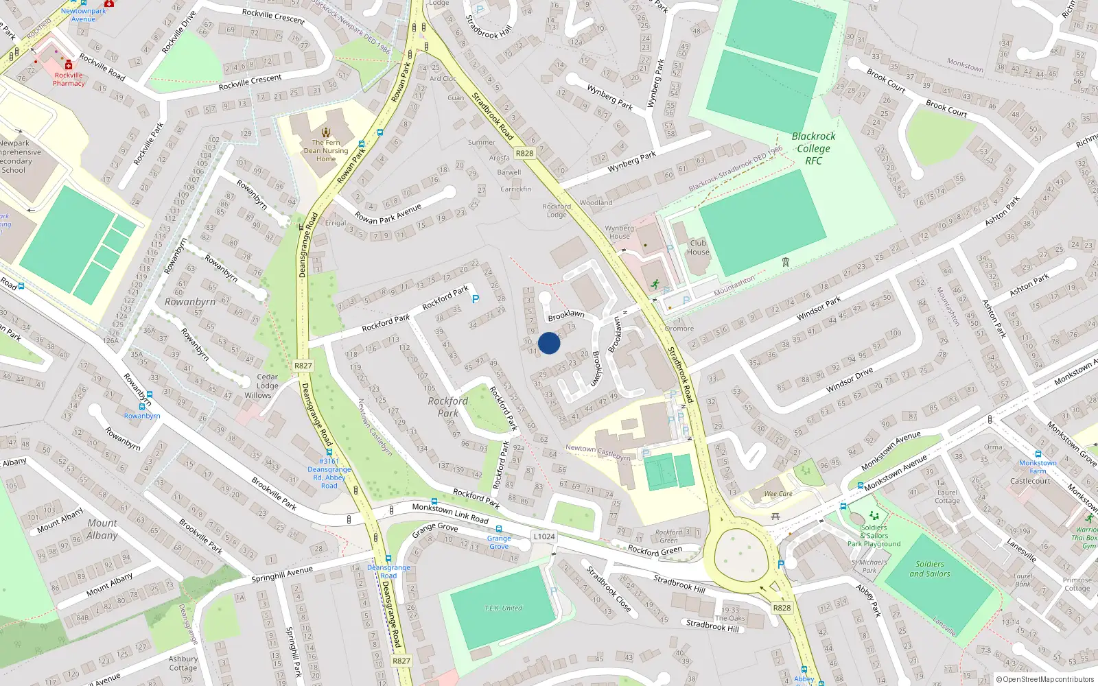 Overhead map showing the location of 14 Rockford Manor, Blackrock