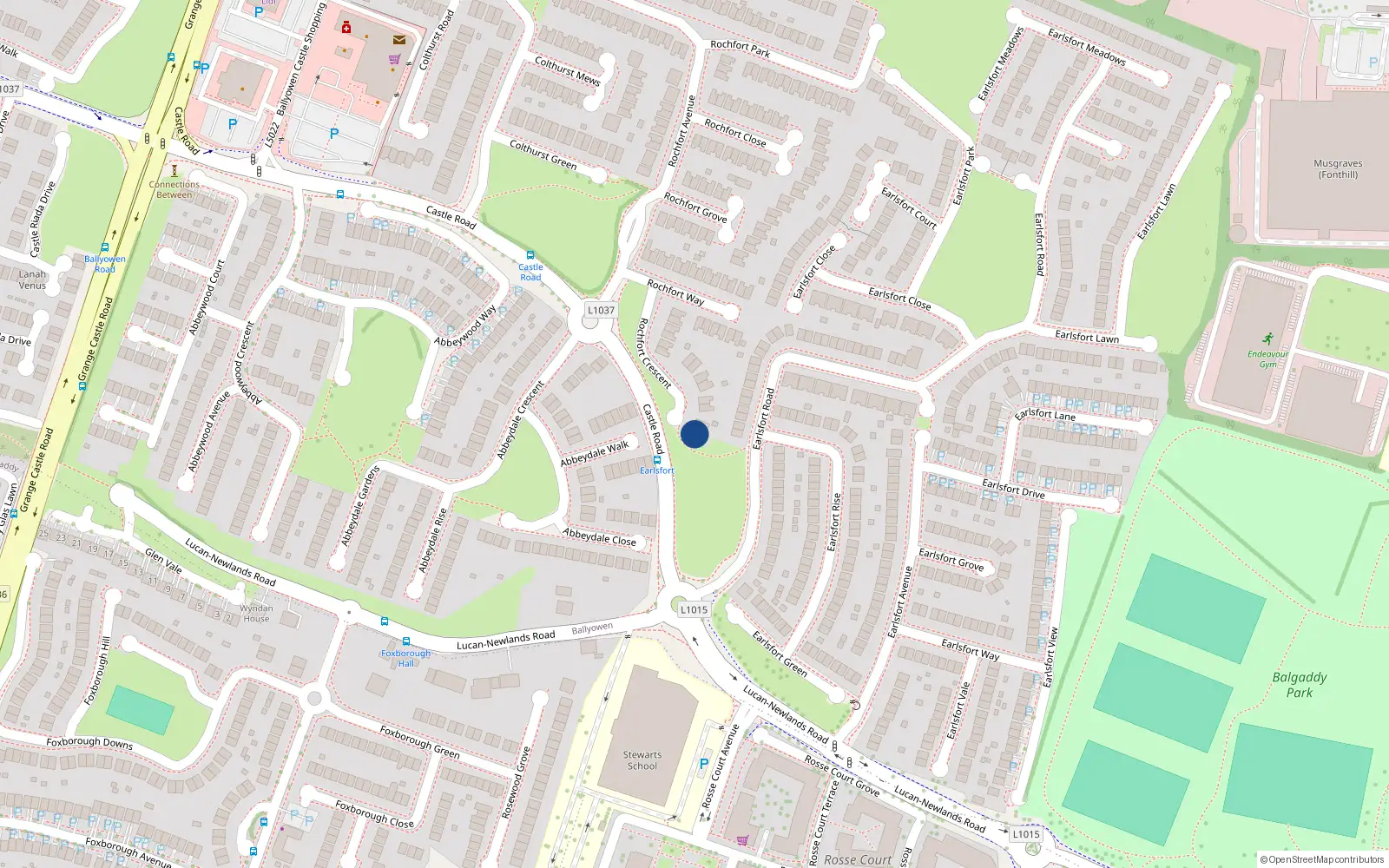 Overhead map showing the location of 14 Rockfort Crescent, Rochfort Downs, Lucan
