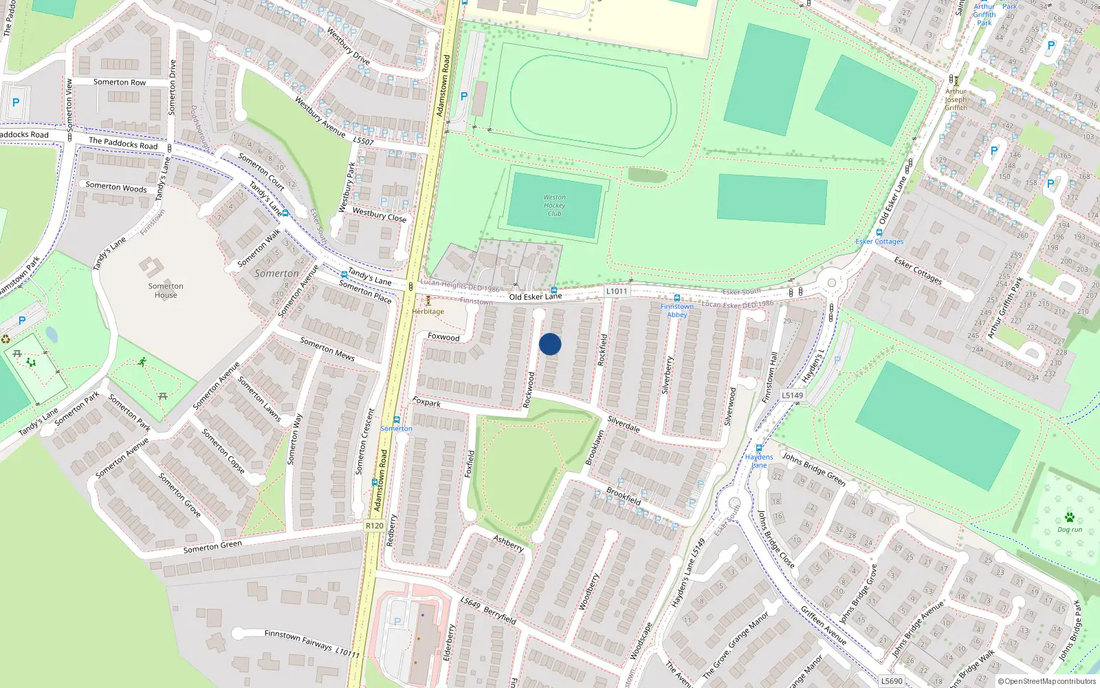 Overhead map showing the location of 14 Rockwood, Finnstown Abbey, Lucan