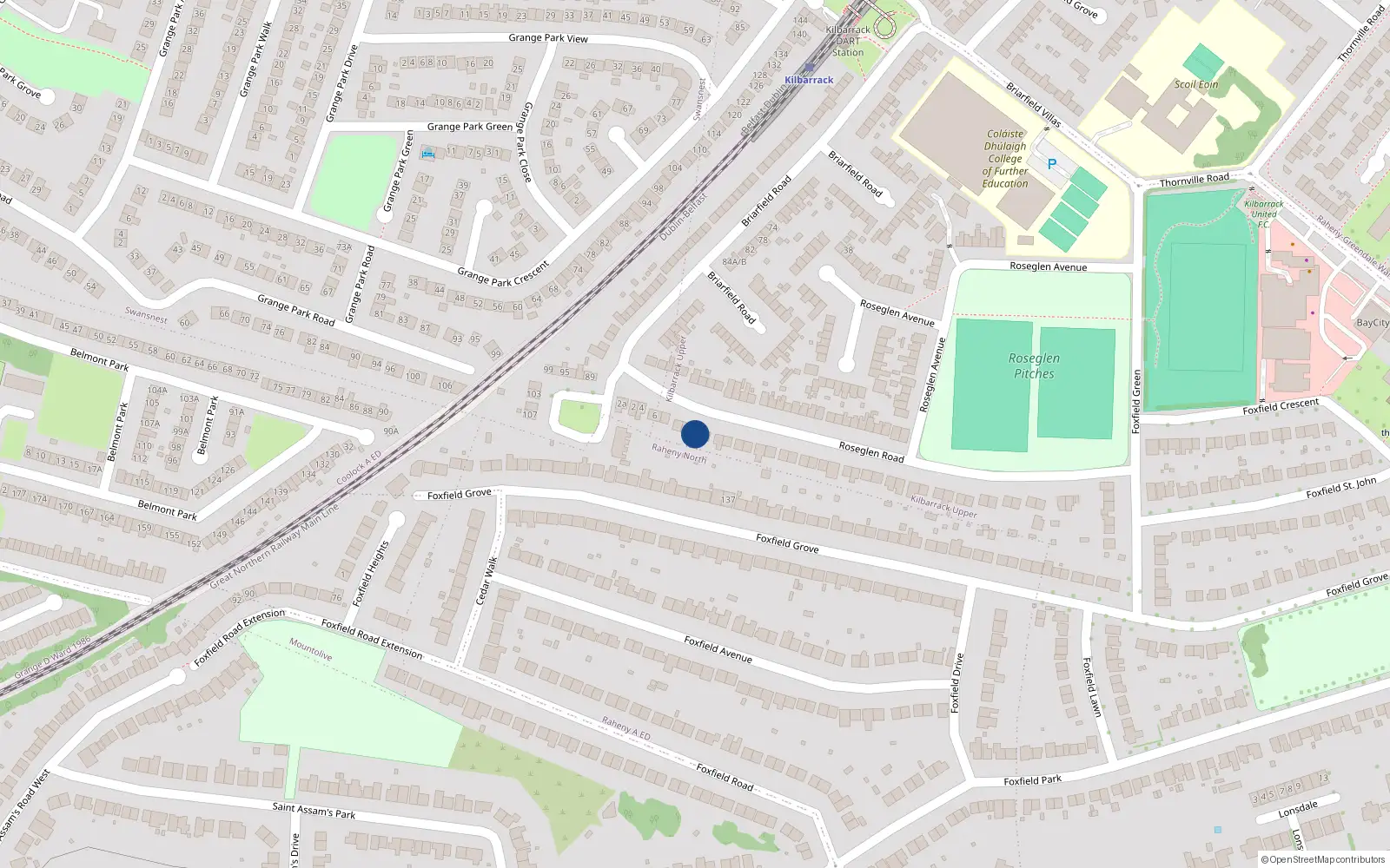 Overhead map showing the location of 14 Roseglen Road, Raheny, Dublin 5
