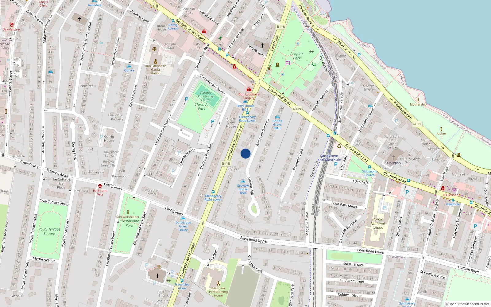 Overhead map showing the location of 14 Rosmeen Gardens, Dublin