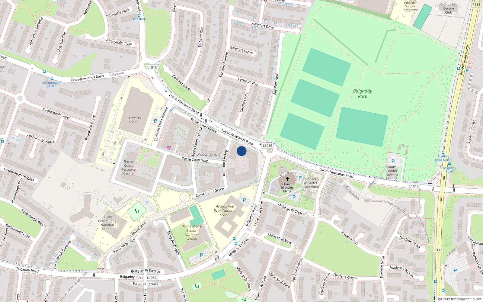 Overhead map showing the location of 14 Rosse Court Heights, Balgaddy Road, Lucan