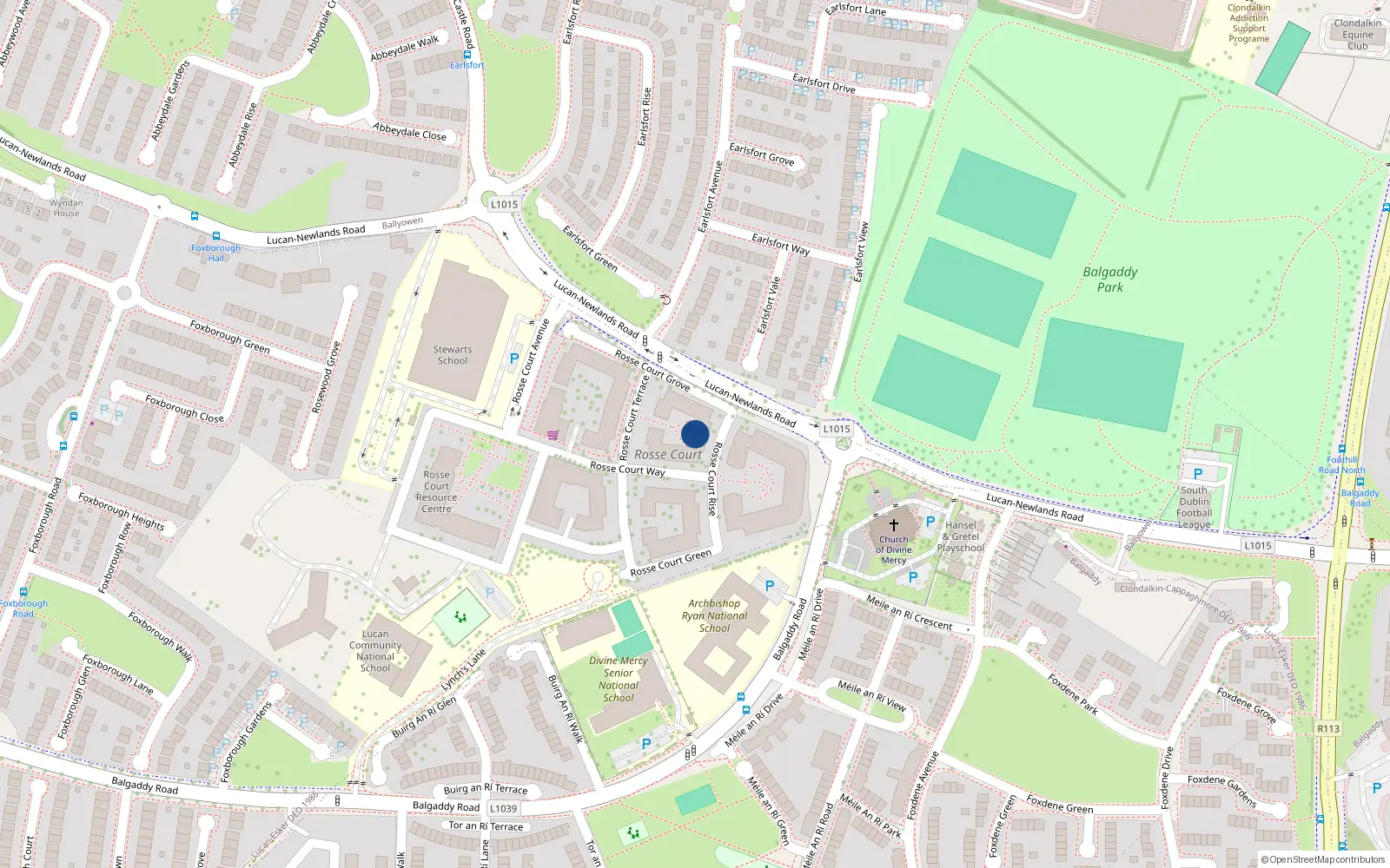Overhead map showing the location of 14 Rosse Court Rise, Lucan