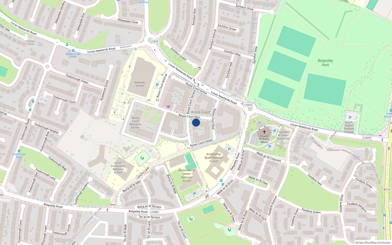 Overhead map showing the location of 14 Rosse Court Way, Balgaddy, Lucan