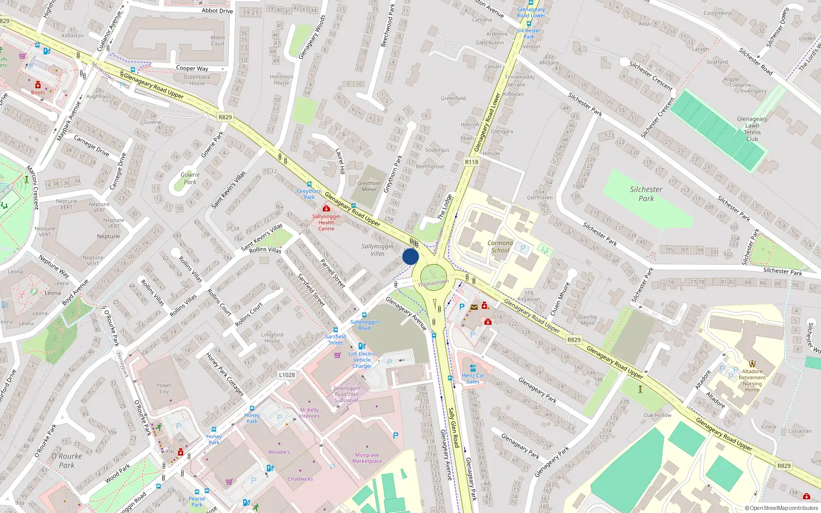 Overhead map showing the location of 14 Sallynoggin Villas, Upper Glenageary Road, Dun Laoghaire