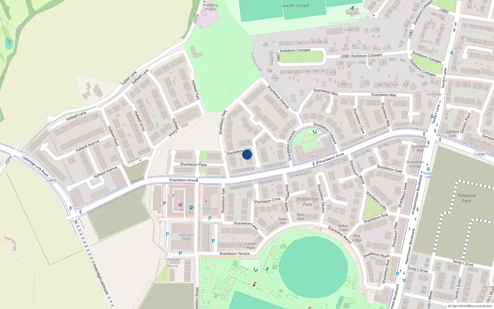 Overhead map showing the location of 14 Schackleton Glen, Schackleton Park, Lucan