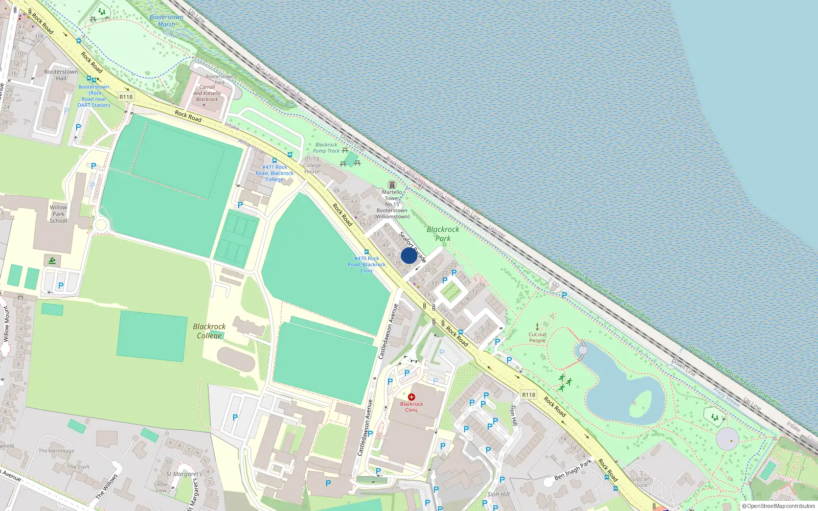 Overhead map showing the location of 14 Seafort Parade, Blackrock, Co Dublin
