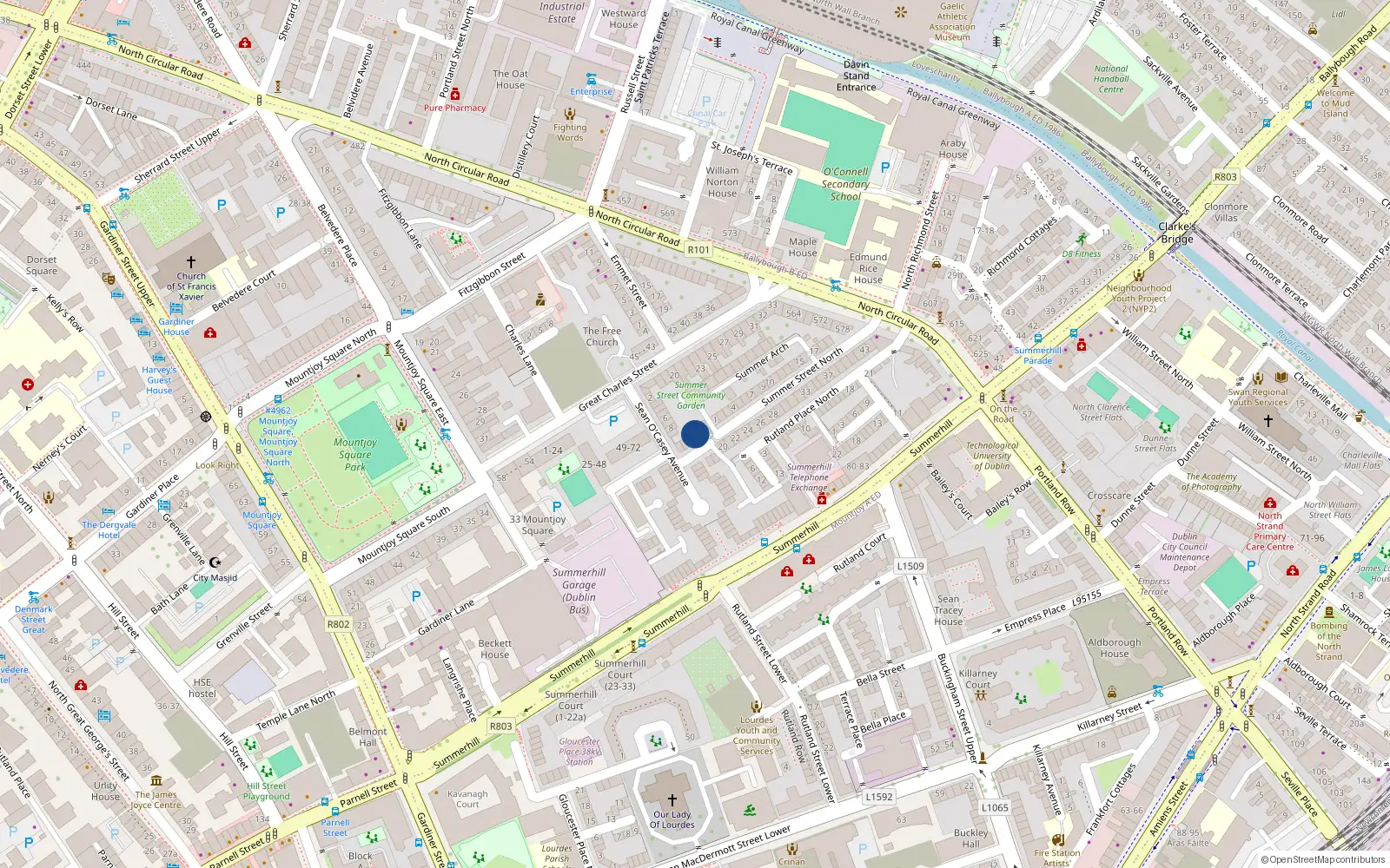 Overhead map showing the location of 14 Sean O Casey Avenue, Dublin 1, Dublin