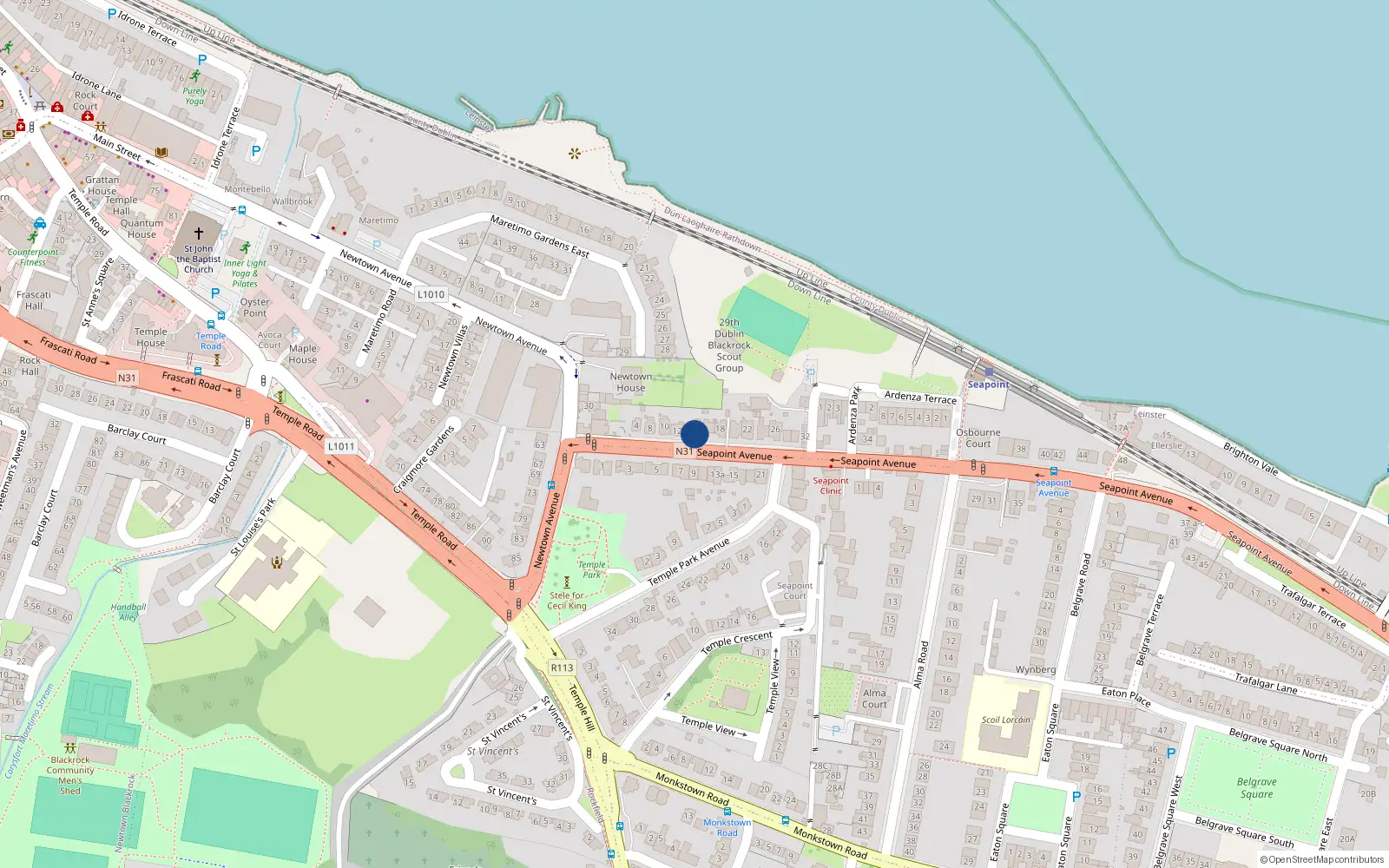 Overhead map showing the location of 14 Seapoint Avenue, Co. Dublin