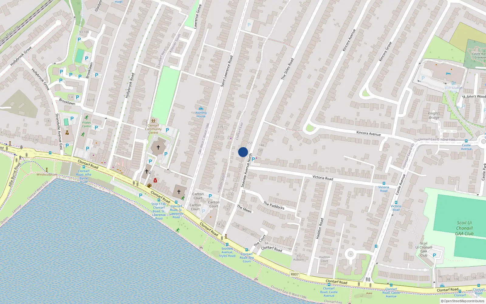 Overhead map showing the location of 14 Seaview Avenue North, Dublin 3