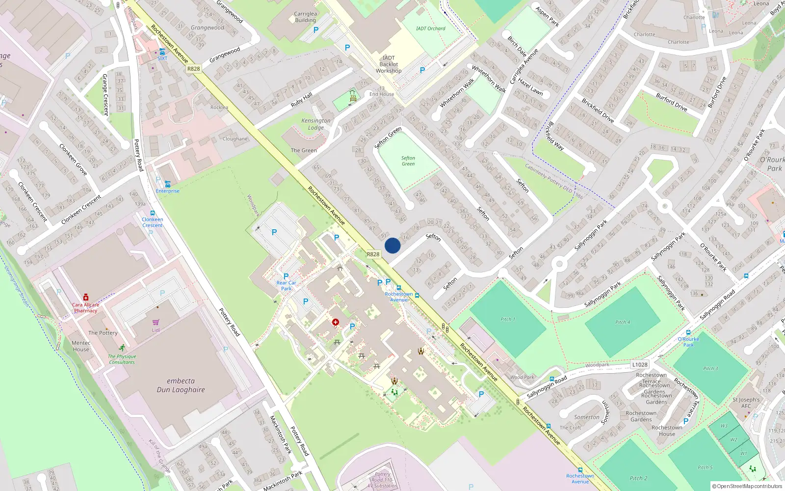 Overhead map showing the location of 14 Sefton, Dun Laoghaire