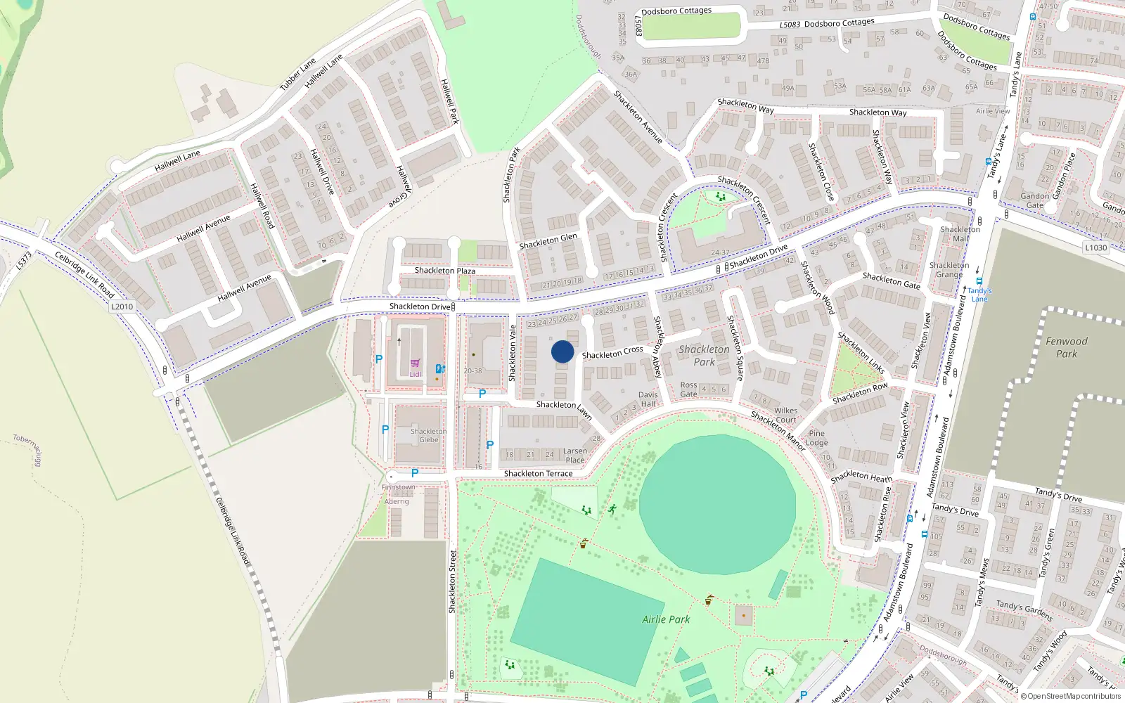 Overhead map showing the location of 14 Shackleton Cross, Lucan
