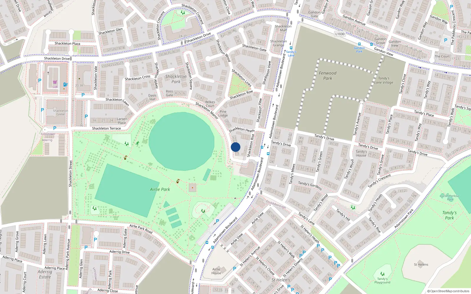Overhead map showing the location of 14 Shackleton Manor, Shackleton Park, Lucan