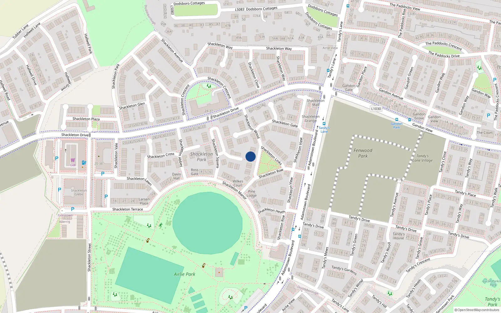 Overhead map showing the location of 14 Shackleton Wood, Lucan