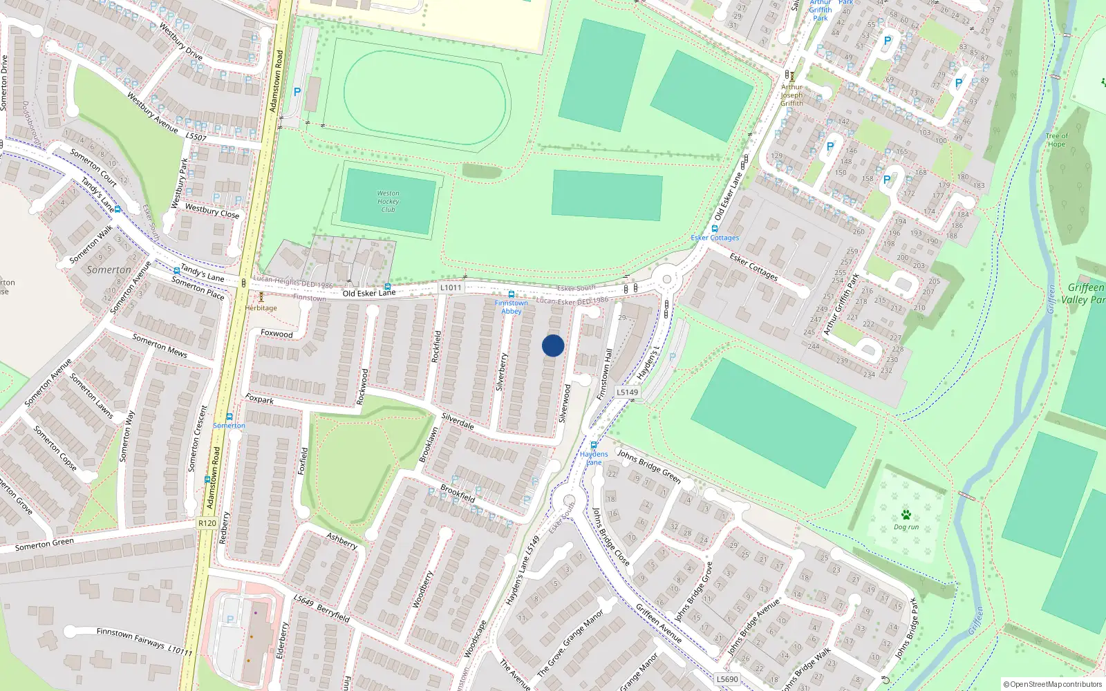 Overhead map showing the location of 14 Silverwood, Lucan