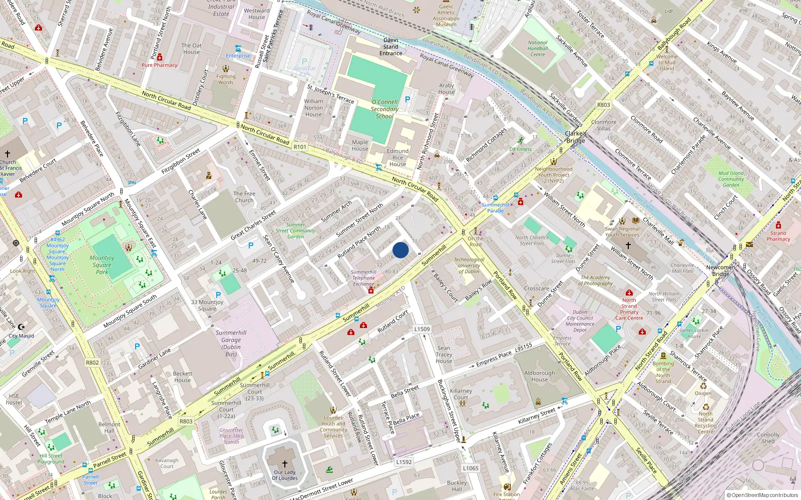 Overhead map showing the location of 14 Simmon's Place, Dublin 1