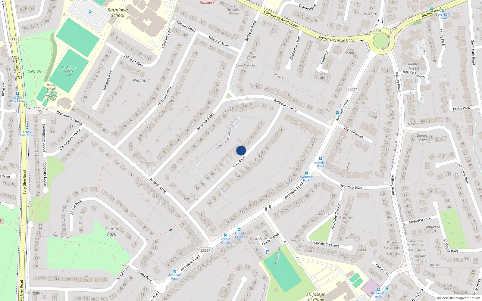 Overhead map showing the location of 14 Sion Road, Glenageary, Dublin