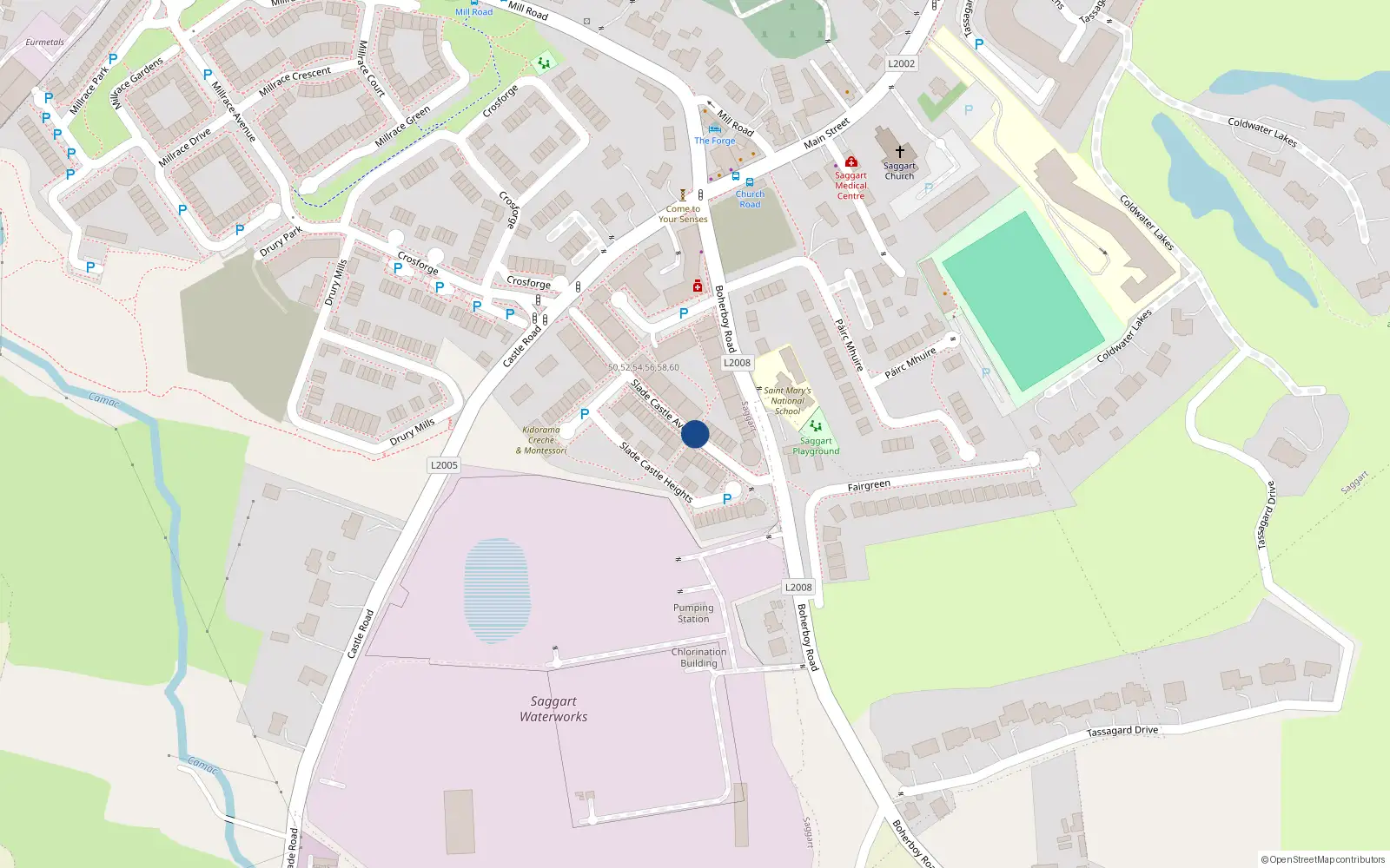 Overhead map showing the location of 14 Slade Castle Avenue, Saggart