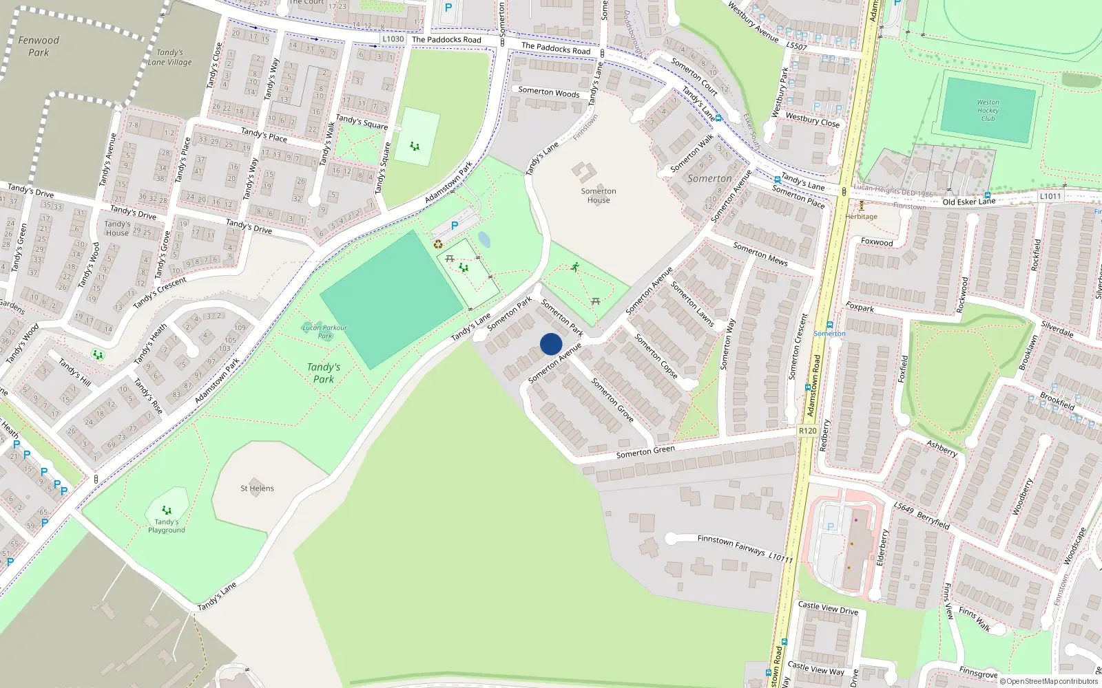 Overhead map showing the location of 14 Somerton Avenue, Finnstown