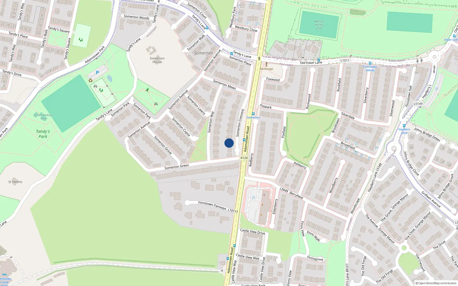 Overhead map showing the location of 14 Somerton Crescent, Lucan
