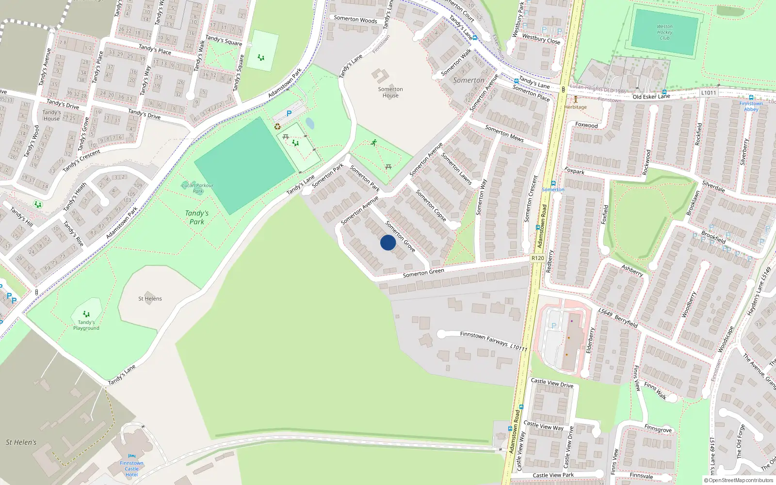 Overhead map showing the location of 14 Somerton Grove, Newcastle Road, Lucan