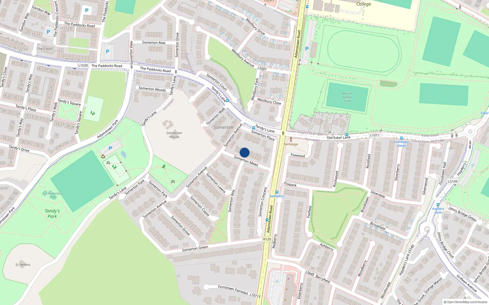 Overhead map showing the location of 14 Somerton Mews, Newcastle Road, Lucan