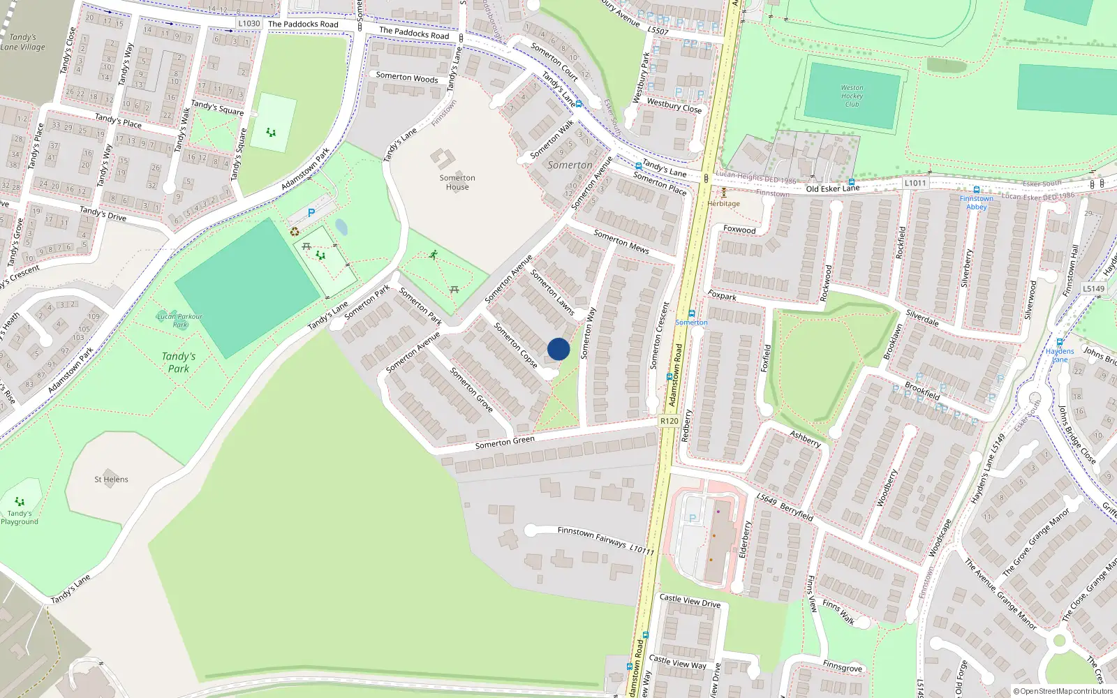 Overhead map showing the location of 14 Somerton Way, Finnstown