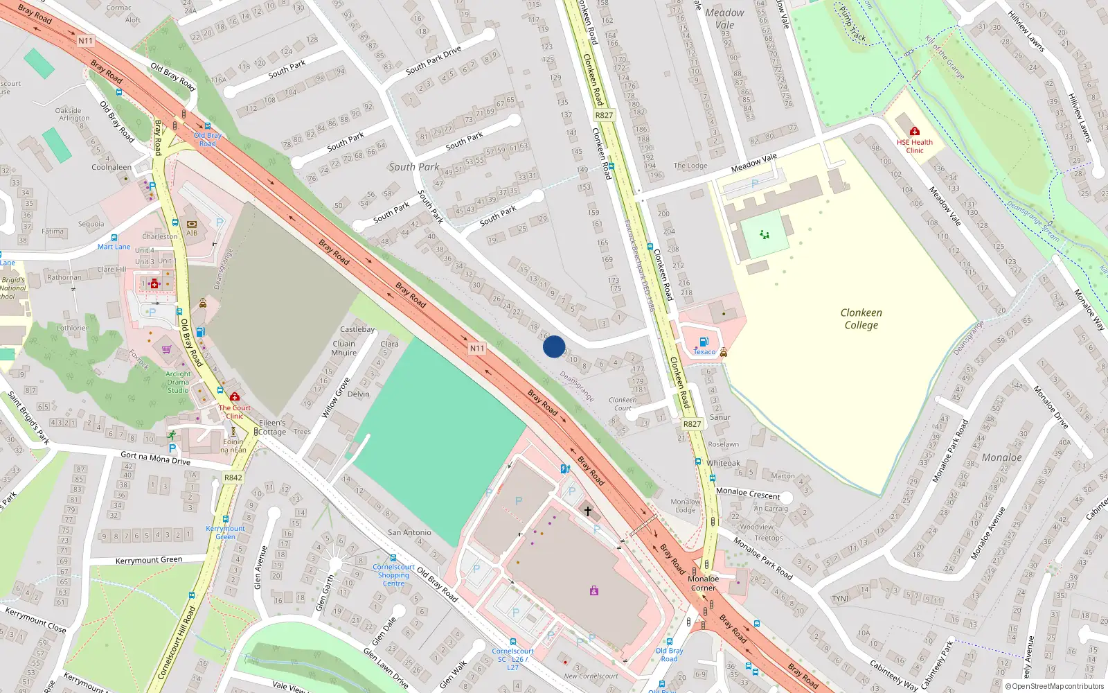 Overhead map showing the location of 14 South Park, Dublin 18