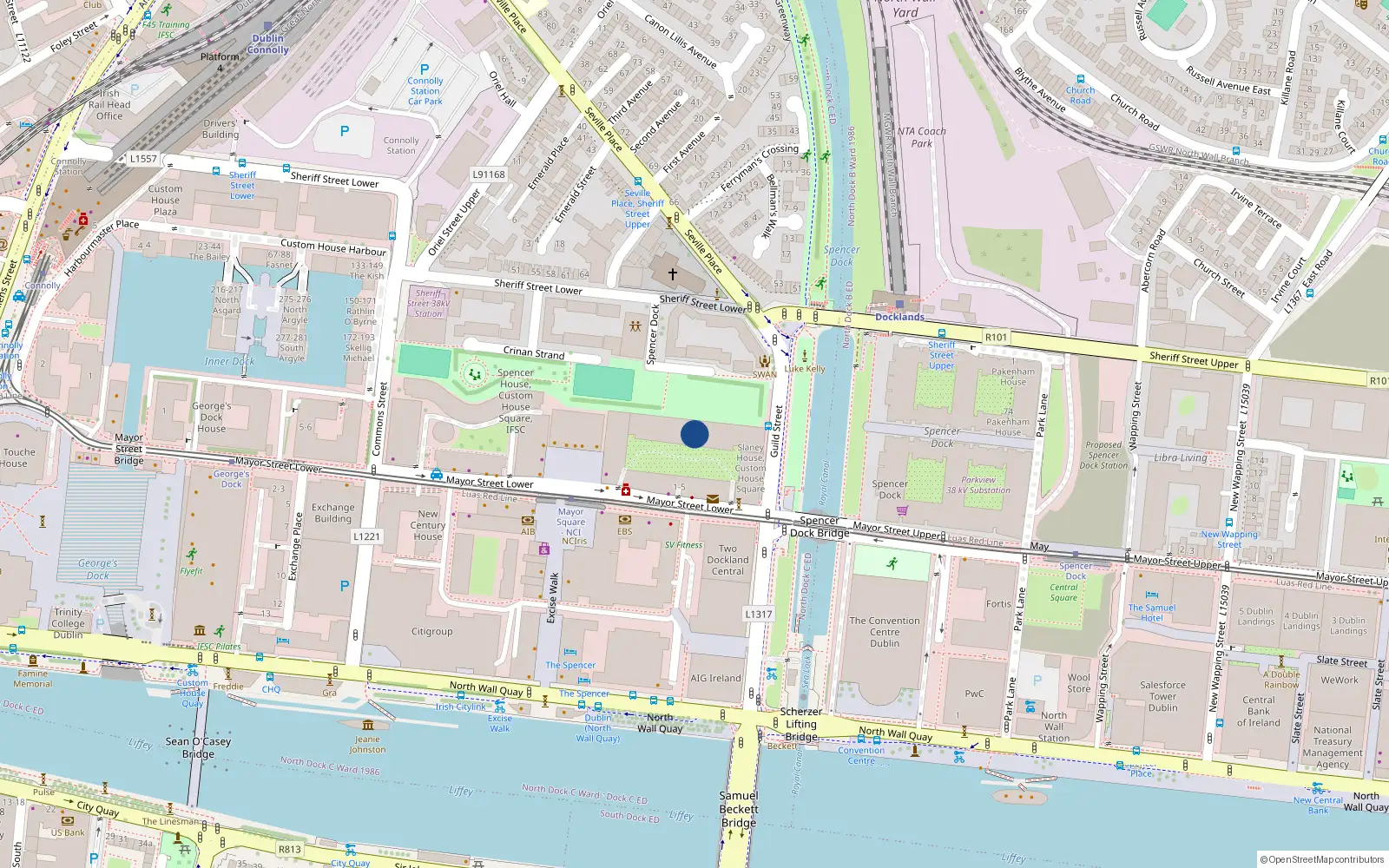Overhead map showing the location of 14 Spencer House, Mayor Street Lower, Dublin 1