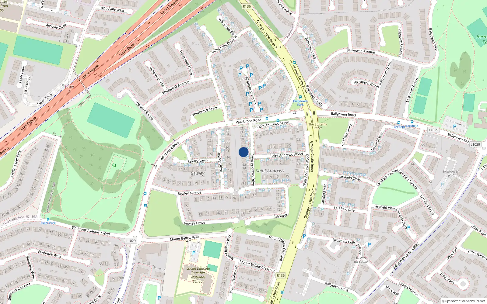 Overhead map showing the location of 14 St Andrews Drive, Lucan, County Dublin