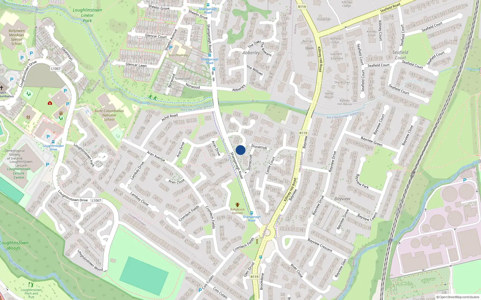 Overhead map showing the location of 14 St Aubyns Court, Shanganagh Road, Killiney
