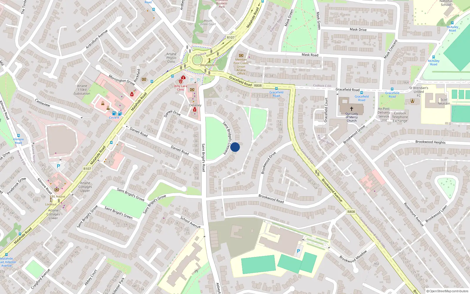 Overhead map showing the location of 14 St Brigids Crescent, Artane, Dublin 5