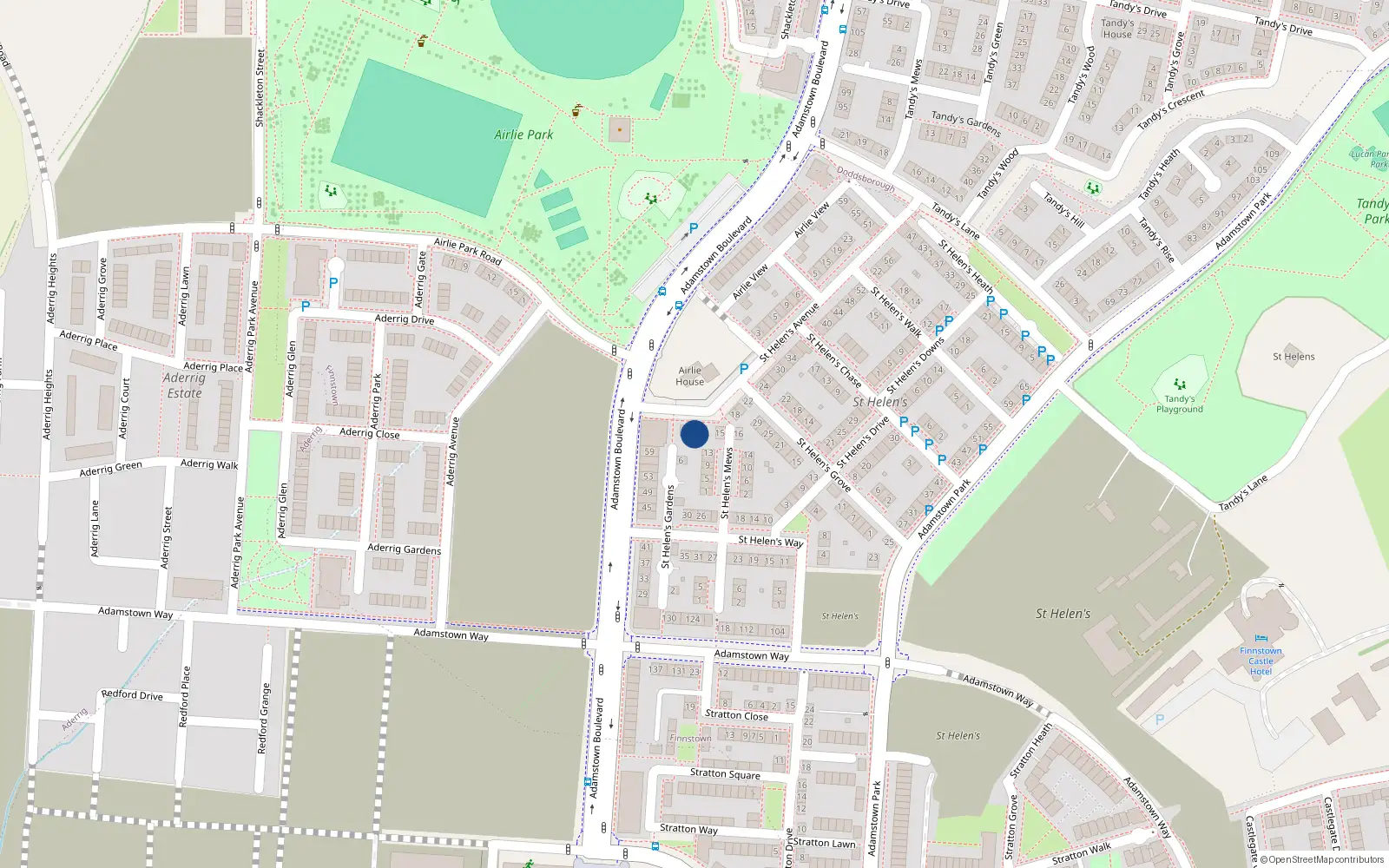 Overhead map showing the location of 14 Saint Helen's Avenue, Lucan
