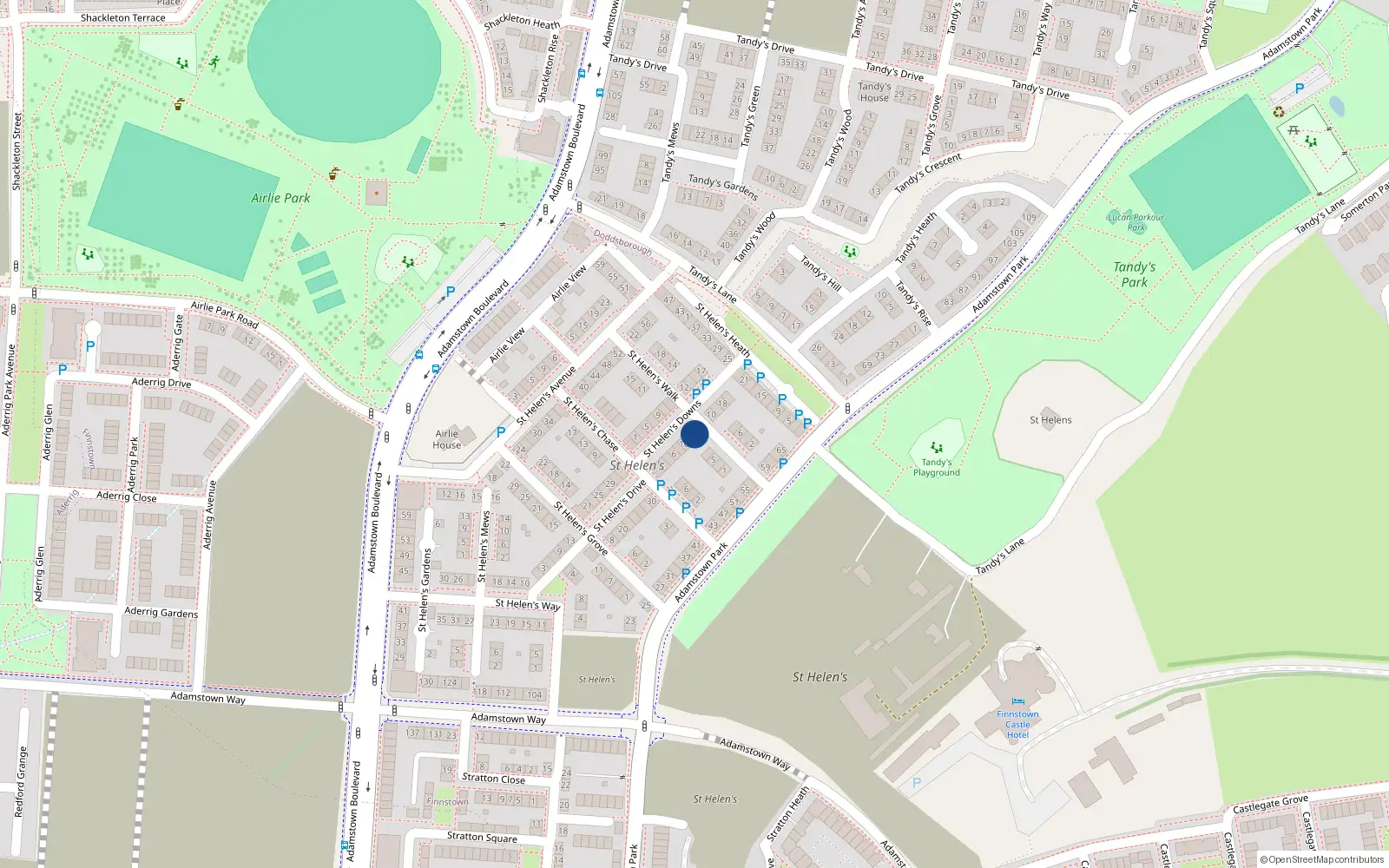 Overhead map showing the location of 14 Saint Helen's Downs, Lucan