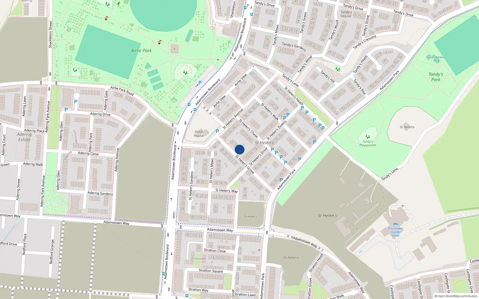 Overhead map showing the location of 14 St Helens Grove, St Helens, Adamstown
