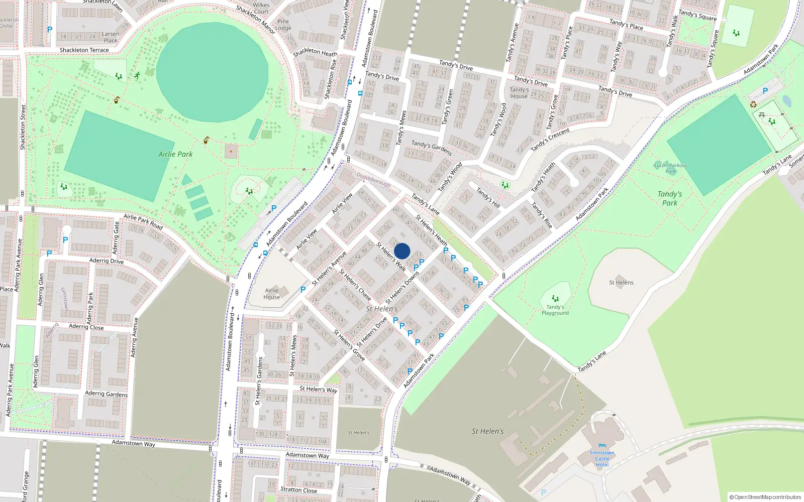 Overhead map showing the location of 14 St. Helens Walsk, St. Helens, Adamstown