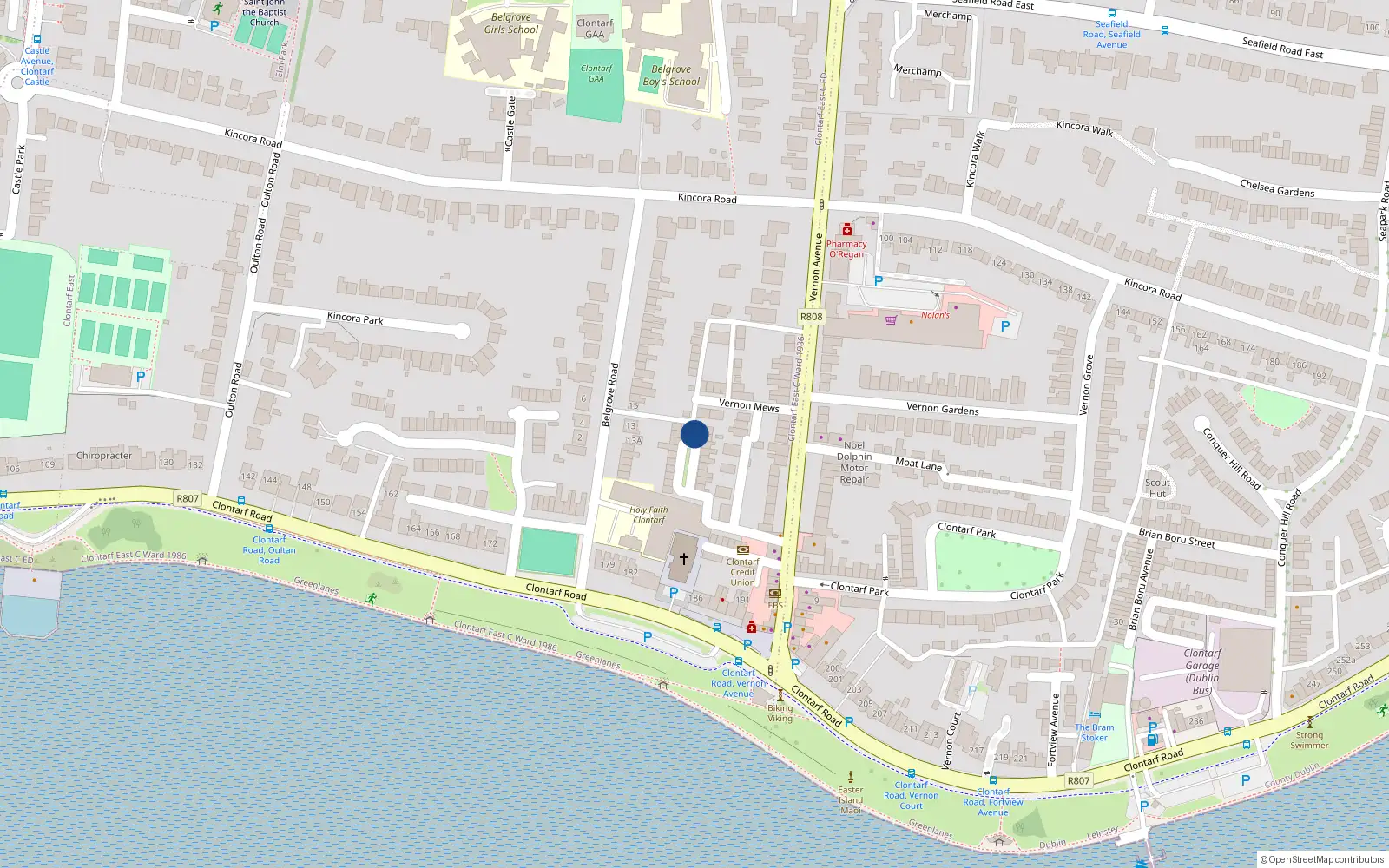 Overhead map showing the location of 14 Saint Joseph's Square, Dublin 3
