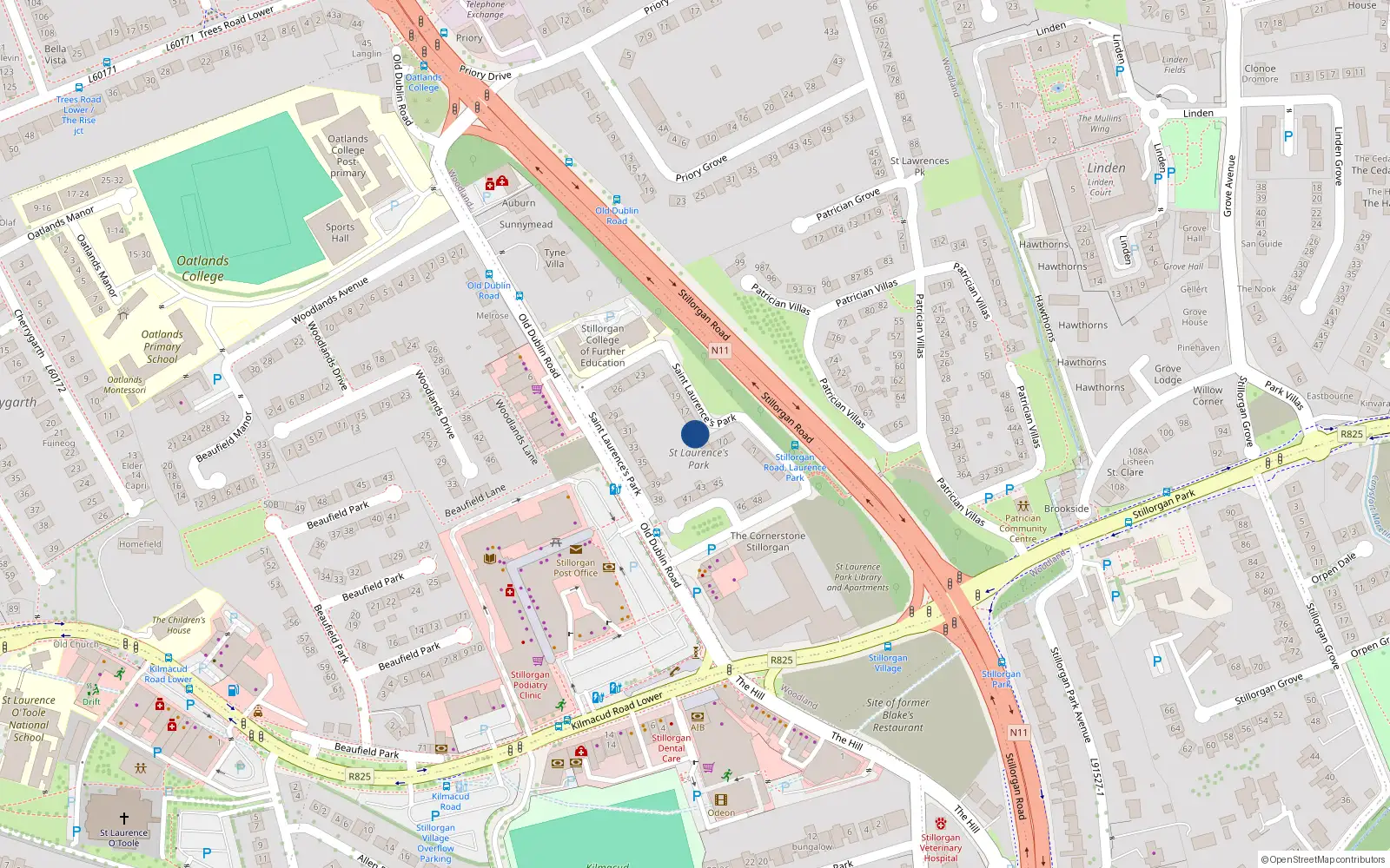Overhead map showing the location of 14 St Laurences Park, Stillorgan, Dublin
