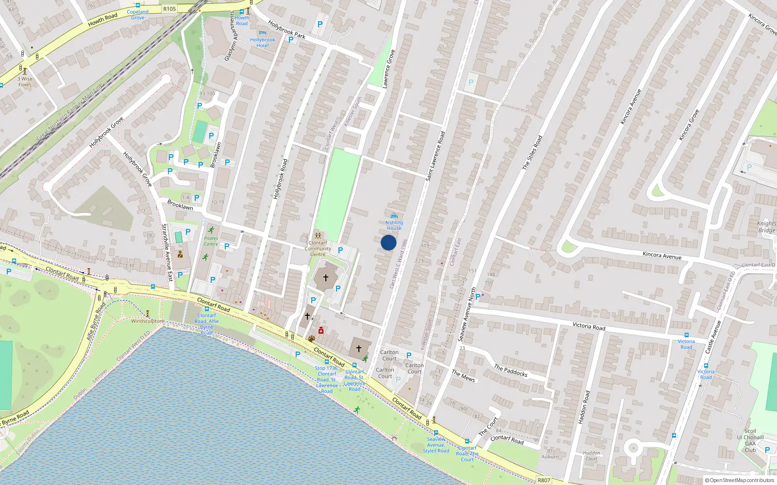 Overhead map showing the location of 14 St. Lawrence Road, Clontarf