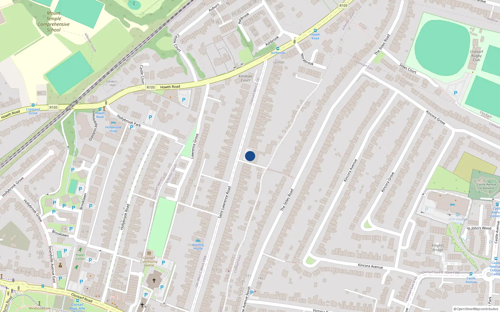 Overhead map showing the location of 14 St Lawrences Court, St Lawrence Road, Clontarf Dublin 3